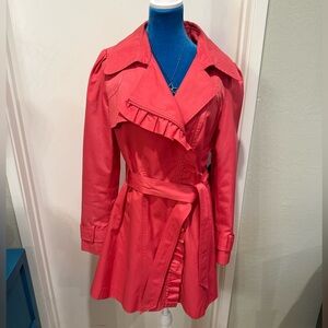 Jessica Simpson Coral Trench Coat with Ruffle Detail